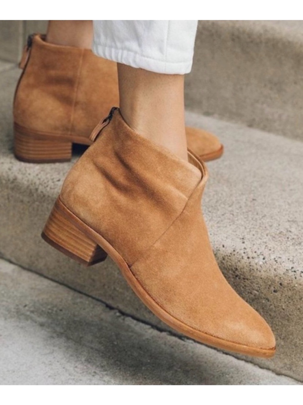 Soludos Venetian Suede Leather Tan Ankle Chelsea Side Zip Bootie